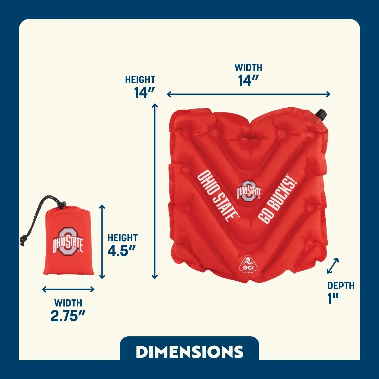 Ergonomic Back-Support College V Seat Inflatable Stadium Cushion - Ohio State Buckeyes - Choice 778 - Bleacher-Friendly Stadium Chair with Back Support Detail