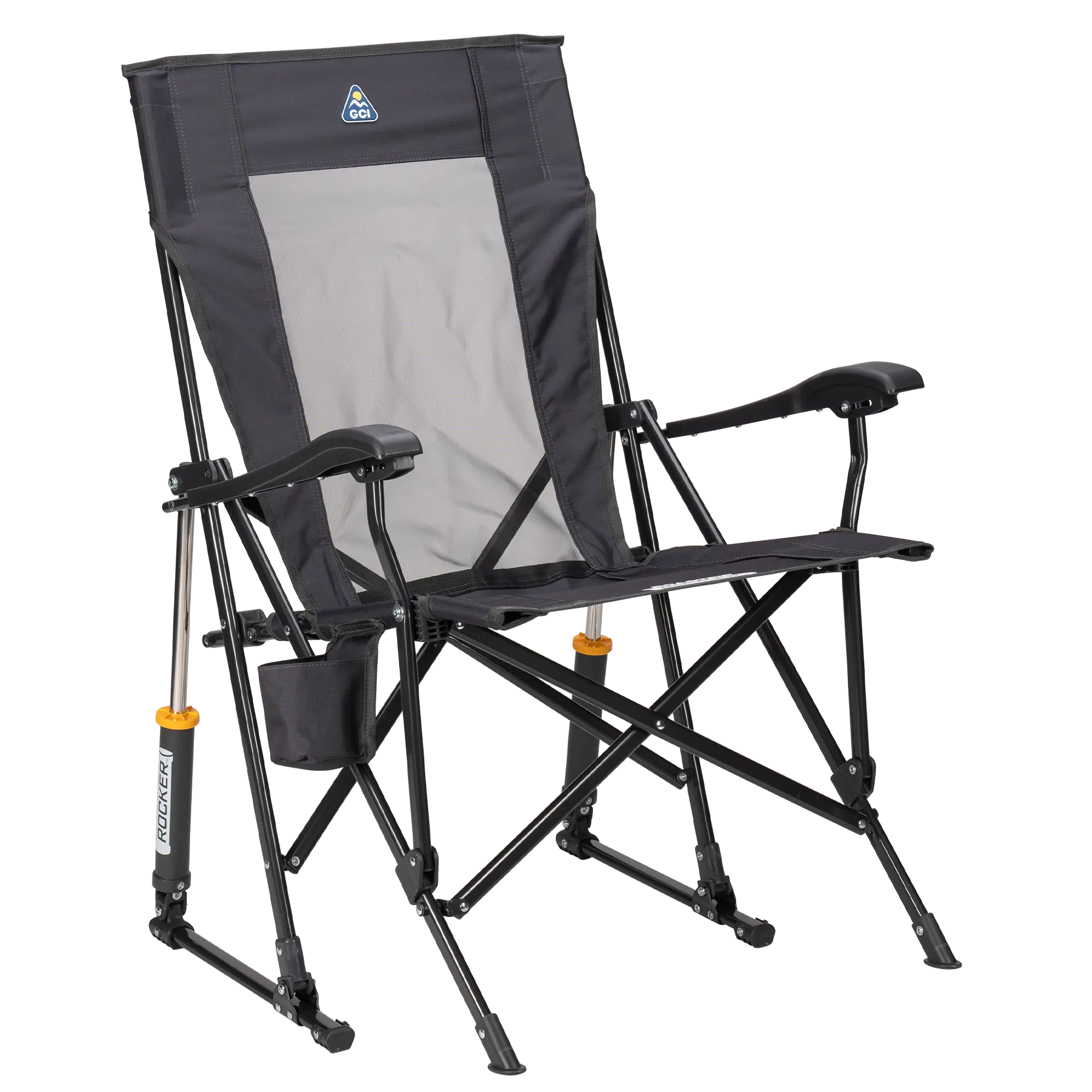 Heavy-Duty Freestyle RoadTrip Rocker - Choice 855 - Heavy-Duty Kickback Rocker with Beverage Holder - Dark Charcoal