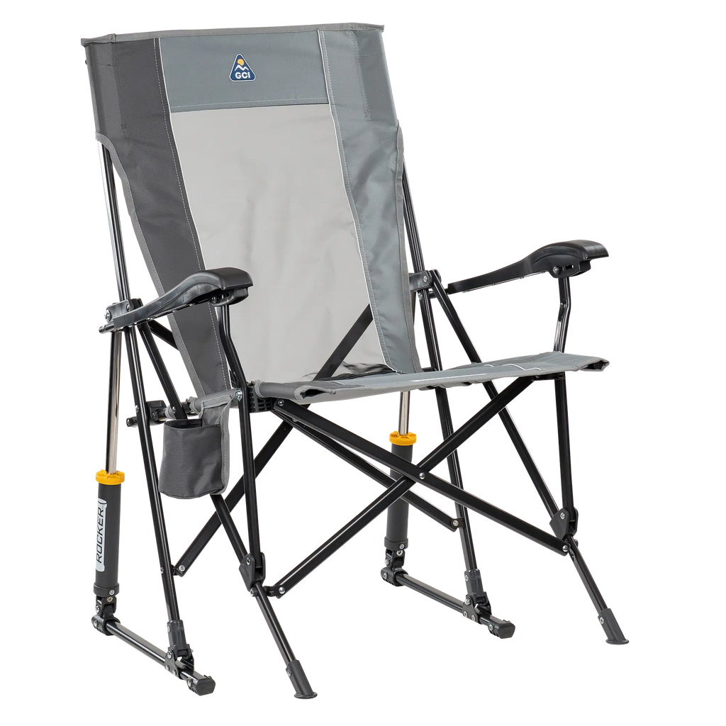 Heavy-Duty Freestyle RoadTrip Rocker - Choice 855 - Heavy-Duty Kickback Rocker with Beverage Holder - Mercury Gray