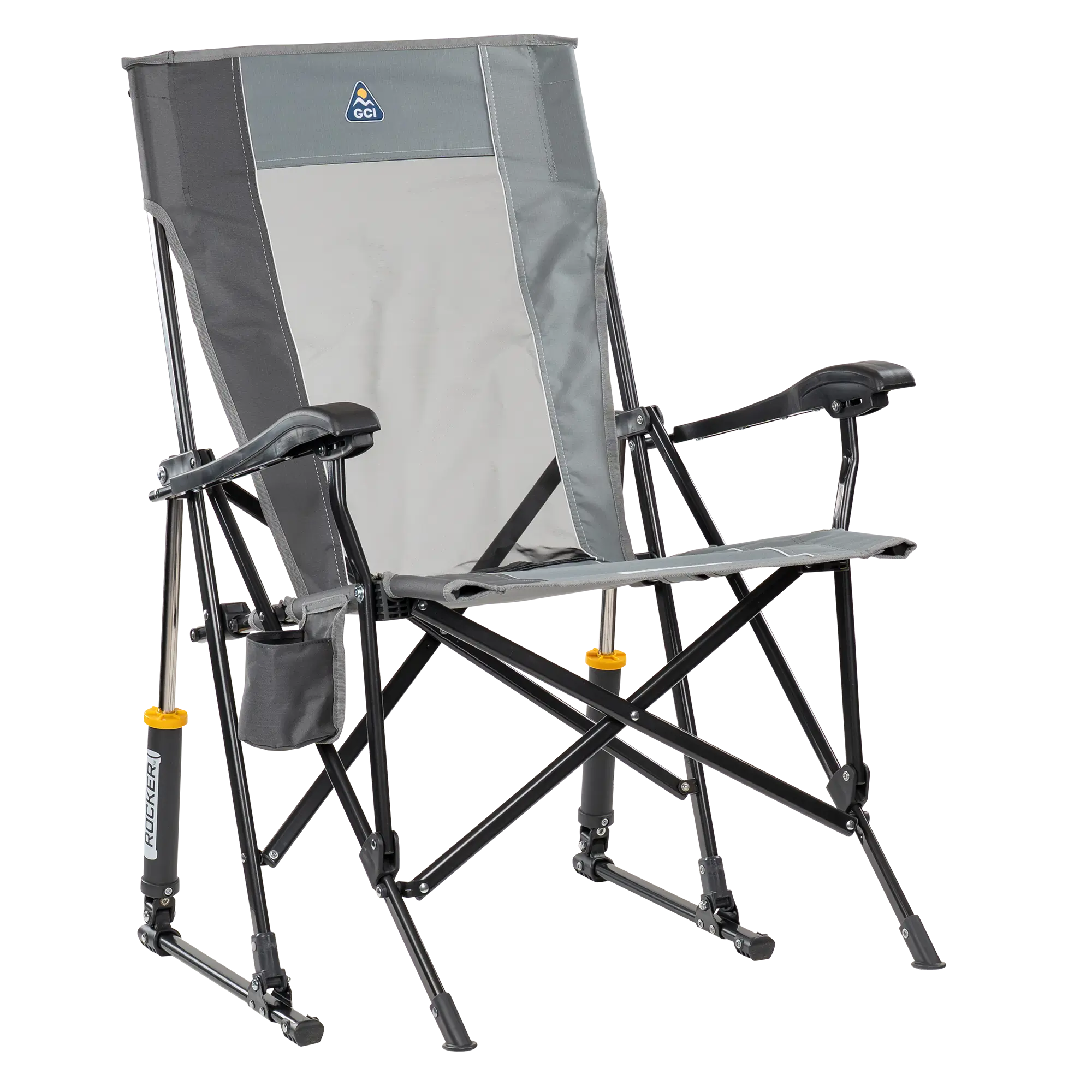 Heavy-Duty Freestyle RoadTrip Rocker - Choice 855 - Heavy-Duty Kickback Rocker with Beverage Holder - Mercury Gray