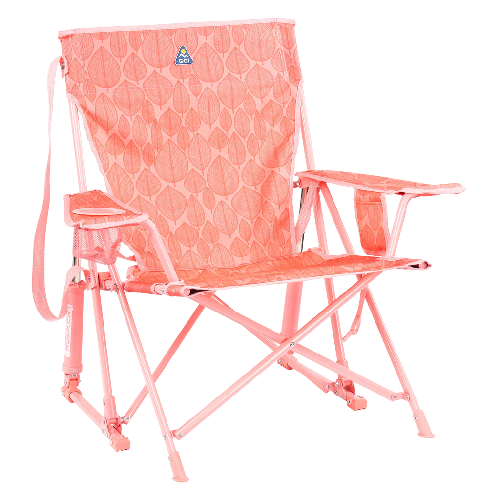 Patented Spring-Action Kickback Rocker - Choice 345 - Patented Spring-Action Rocking Chair for Camping - Soft Pink Leaf