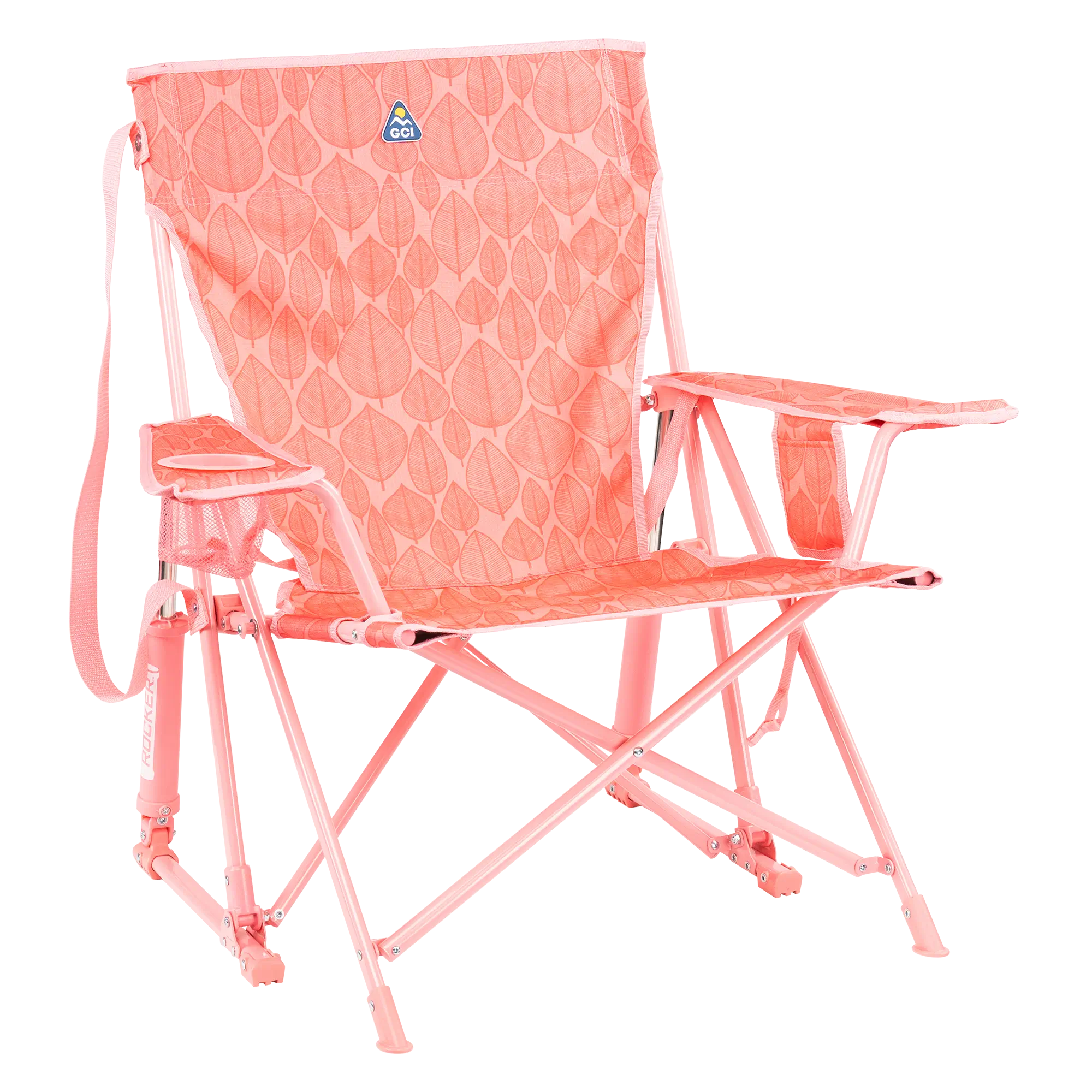 Patented Spring-Action Kickback Rocker - Choice 345 - Patented Spring-Action Rocking Chair for Camping - Soft Pink Leaf