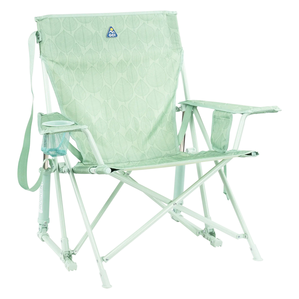 Patented Spring-Action Kickback Rocker - Choice 345 - Patented Spring-Action Rocking Chair for Camping - Pastel Green Leaf
