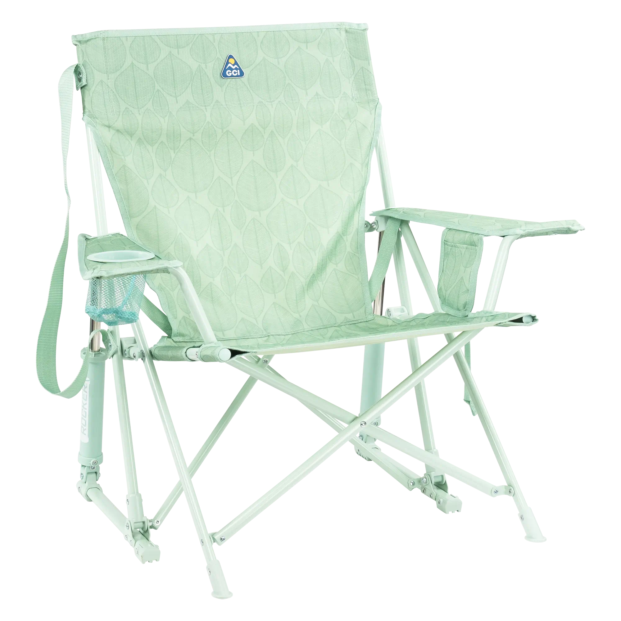 Patented Spring-Action Kickback Rocker - Choice 345 - Patented Spring-Action Rocking Chair for Camping - Pastel Green Leaf