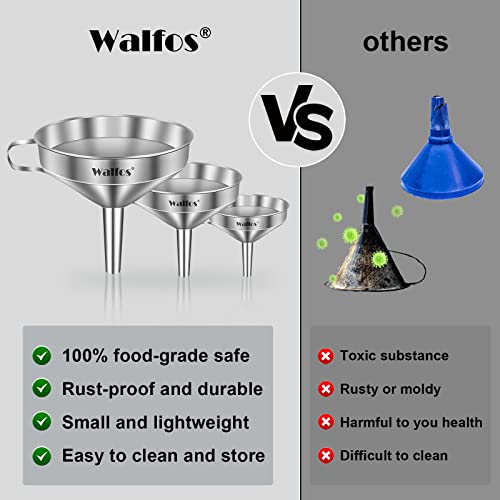 Classic Stainless Steel Funnel, Walfos 3 Pack Kitchen for Daily Use