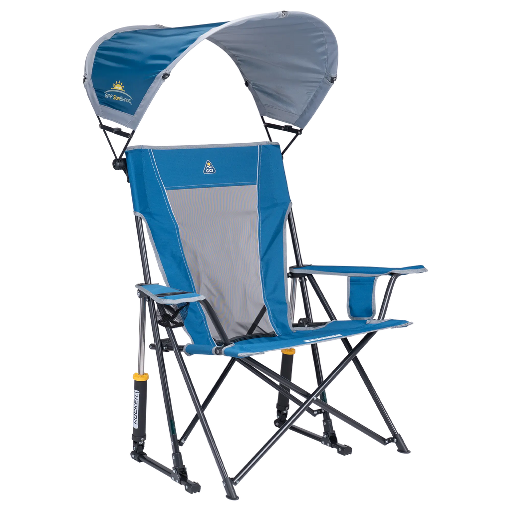 Heavy-Duty Freestyle SunShade Rocker - Choice 550 - Patented Spring-Action Rocking Chair for Camping - Neptune Blue