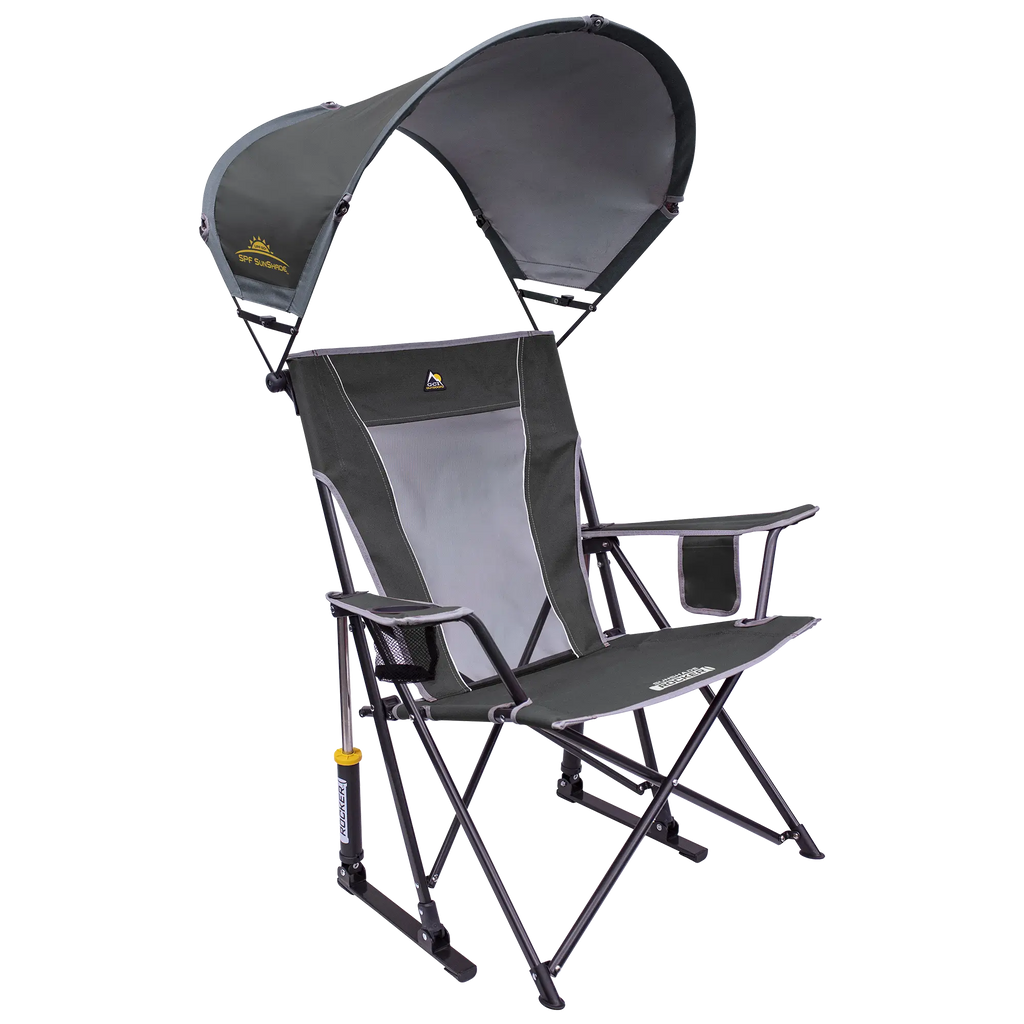 Heavy-Duty Freestyle SunShade Rocker - Choice 550 - Patented Spring-Action Rocking Chair for Camping - Pewter