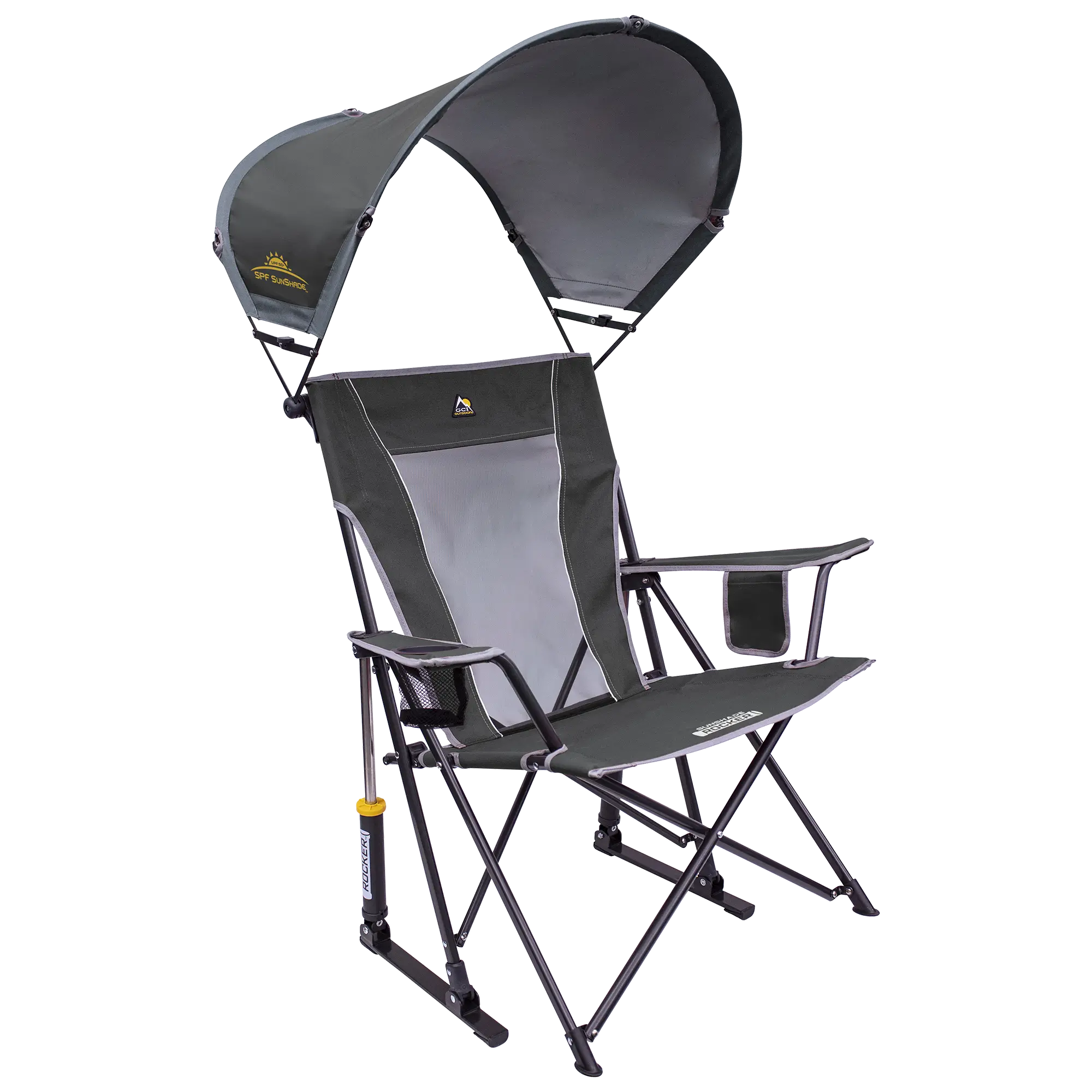 Heavy-Duty Freestyle SunShade Rocker - Choice 550 - Patented Spring-Action Rocking Chair for Camping - Pewter