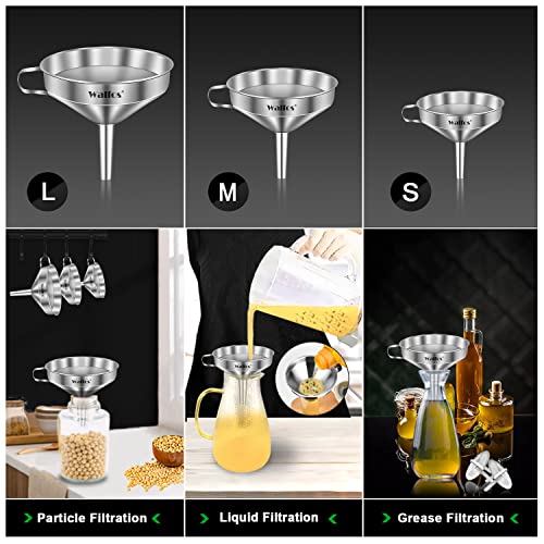 Classic Stainless Steel Funnel, Walfos 3 Pack Kitchen for Daily Use
