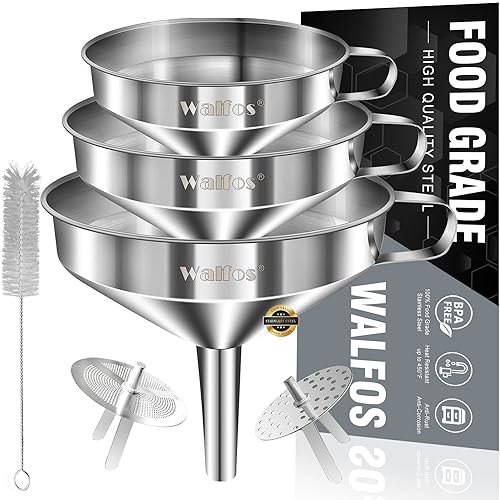 Classic Stainless Steel Funnel, Walfos 3 Pack Kitchen for Daily Use