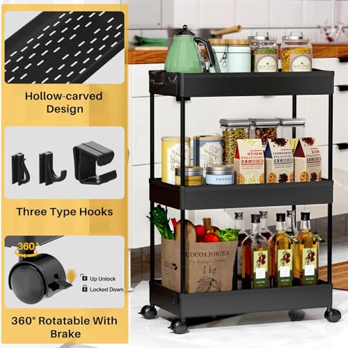 Modern SPACELEAD 3 Tier Rolling Cart with Wheels, Collection