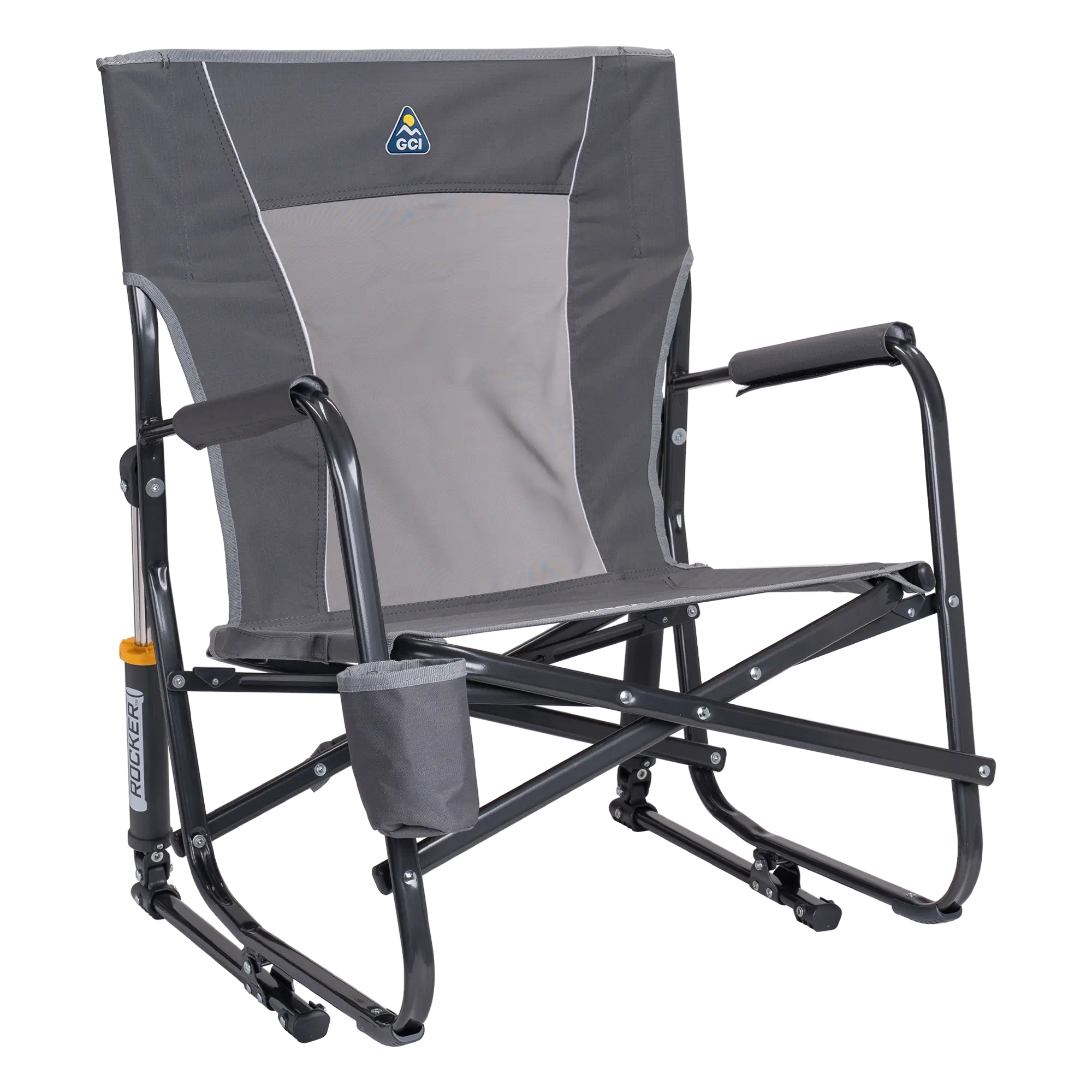 Luxury Camp FirePit Rocker - Choice 737 - Heavy-Duty Kickback Rocker with Beverage Holder - Pewter