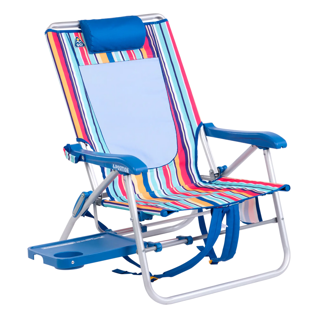 Sand-Friendly Big Surf with Slide Table - Choice 334 - Portable Heavy-Duty Low Boy Chair for Ocean Side - Multi Stripe
