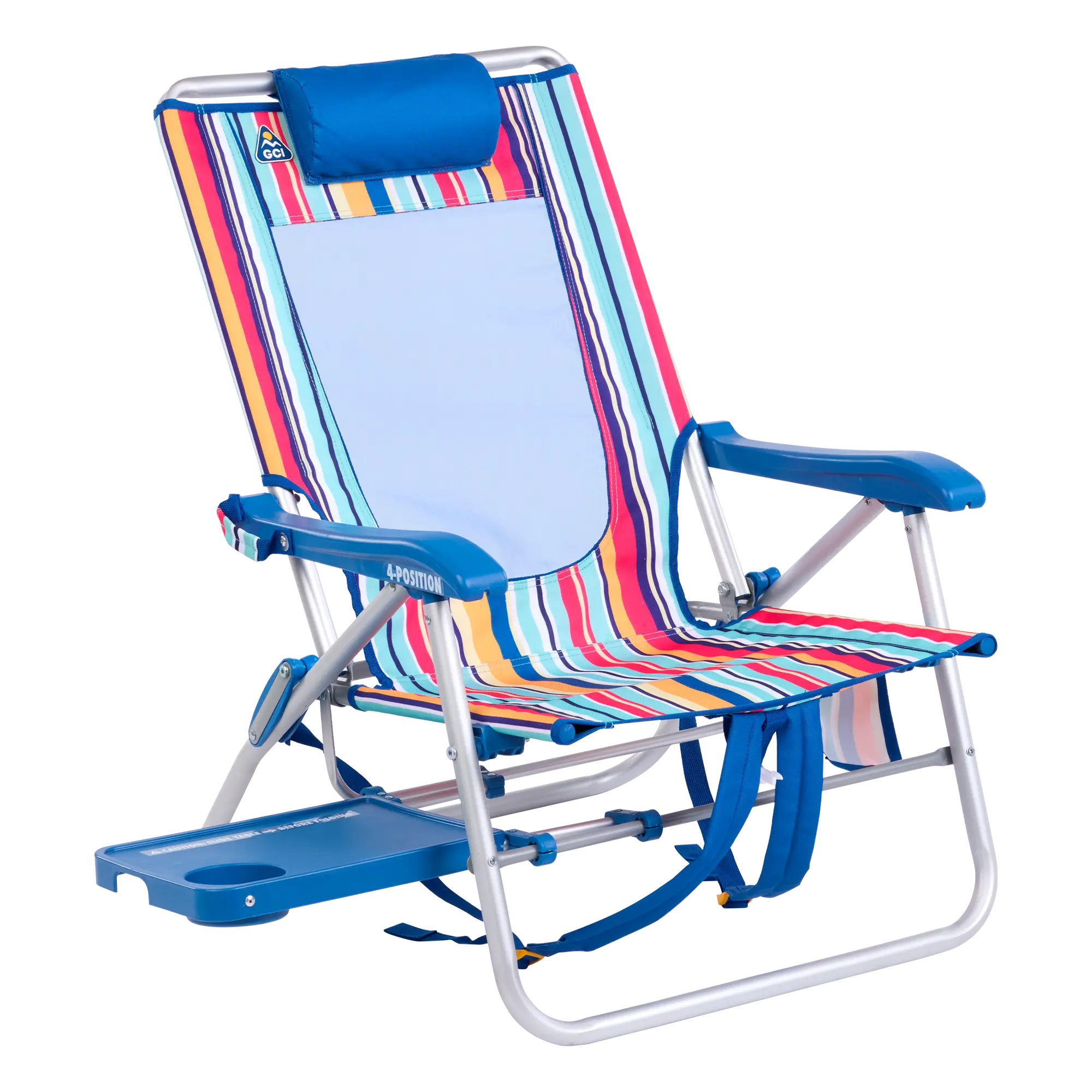 Sand-Friendly Big Surf with Slide Table - Choice 334 - Portable Heavy-Duty Low Boy Chair for Ocean Side - Multi Stripe