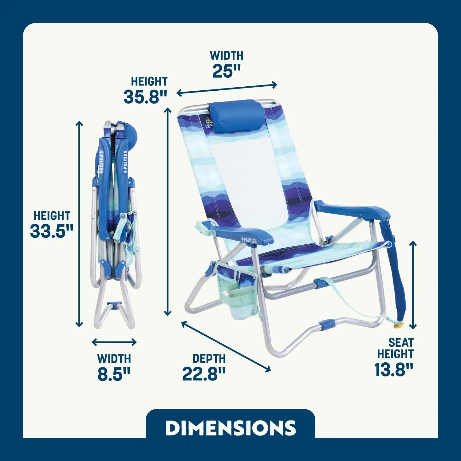 Low-Profile Bi-Fold Beach Chair - Choice 601 - Portable Heavy-Duty Low Boy Chair for Ocean Side Detail