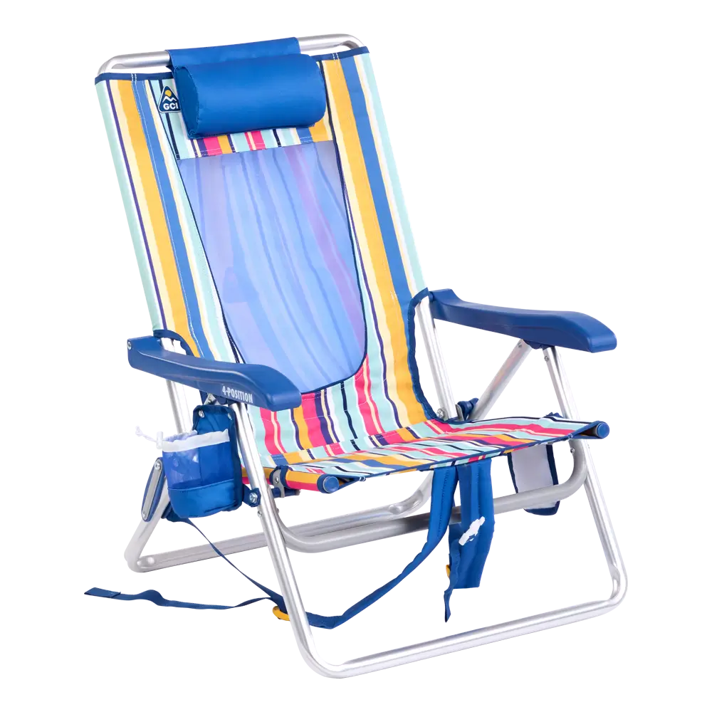 Rust-Resistant Aluminum Backpack Beach Chair - Choice 709 - Rust-Resistant Aluminum Sand-Friendly Lounge Chair - Multi Stripe