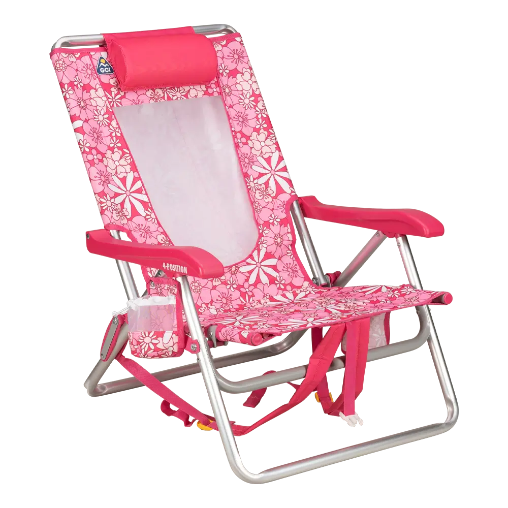 Rust-Resistant Aluminum Backpack Beach Chair - Choice 709 - Rust-Resistant Aluminum Sand-Friendly Lounge Chair - Floral Sport Pink