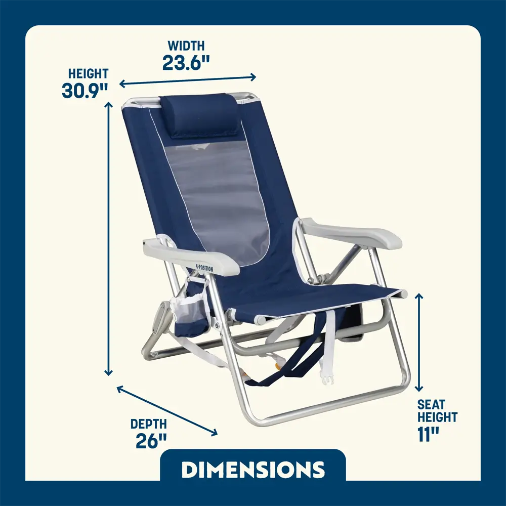 Rust-Resistant Aluminum Backpack Beach Chair - Choice 709 - Rust-Resistant Aluminum Sand-Friendly Lounge Chair Detail