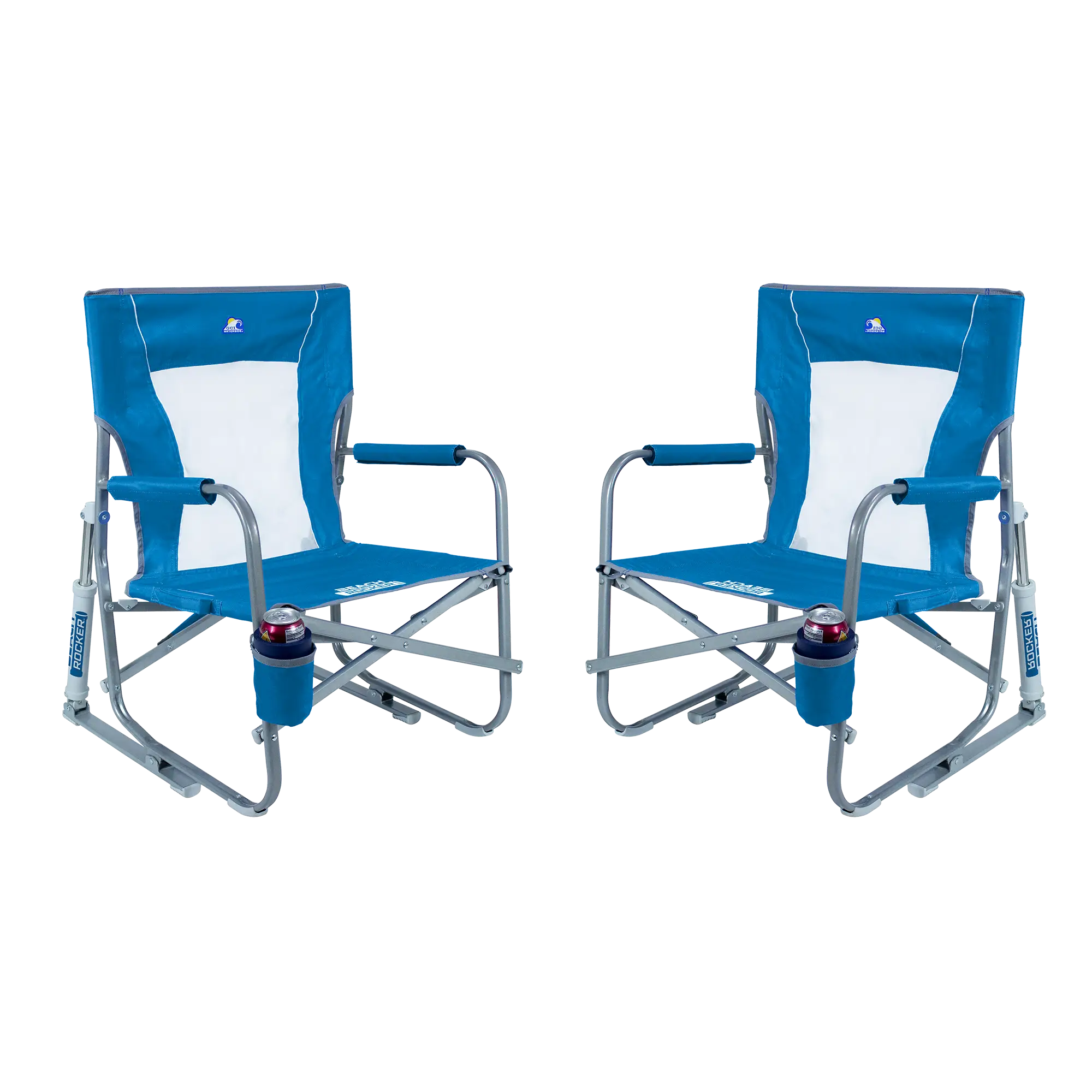 Premium All-Weather Beach Rocker Bundle - Choice 773 - Patented Spring-Action Rocking Chair for Camping - Saybrook Blue