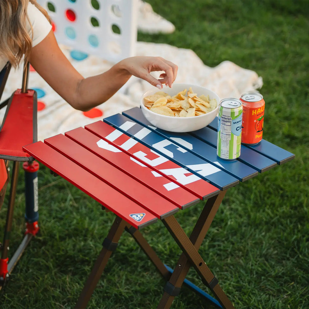 Heat-Resistant Compact Camp Table 20 - USA Anniversary Deluxe - Choice 757 - Master Outdoor Kitchen Station for Tailgating & BBQ Detail