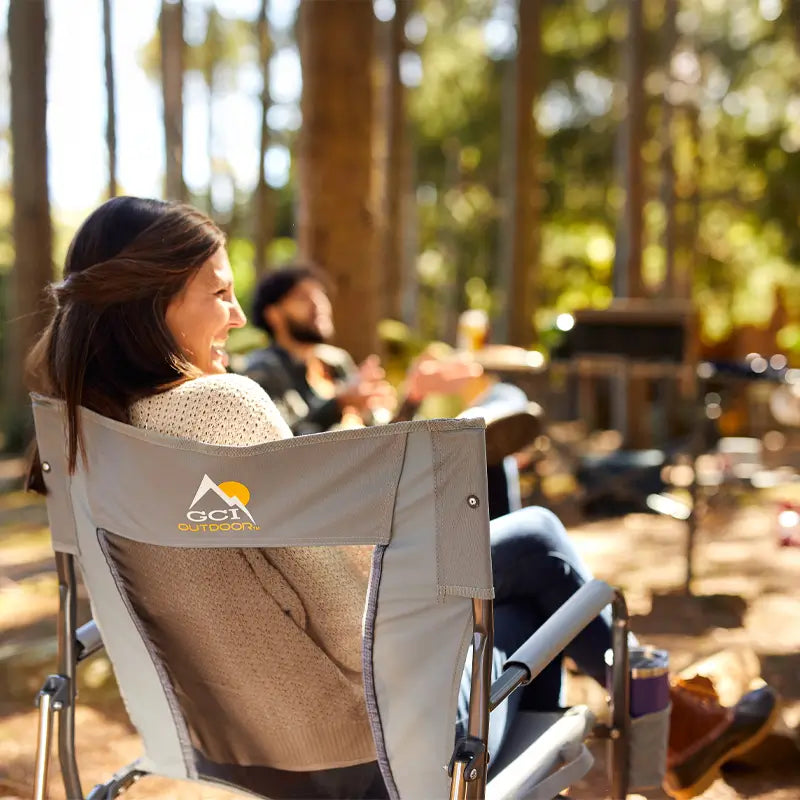 Luxury Camp FirePit Rocker - Choice 737 - Heavy-Duty Kickback Rocker with Beverage Holder Detail