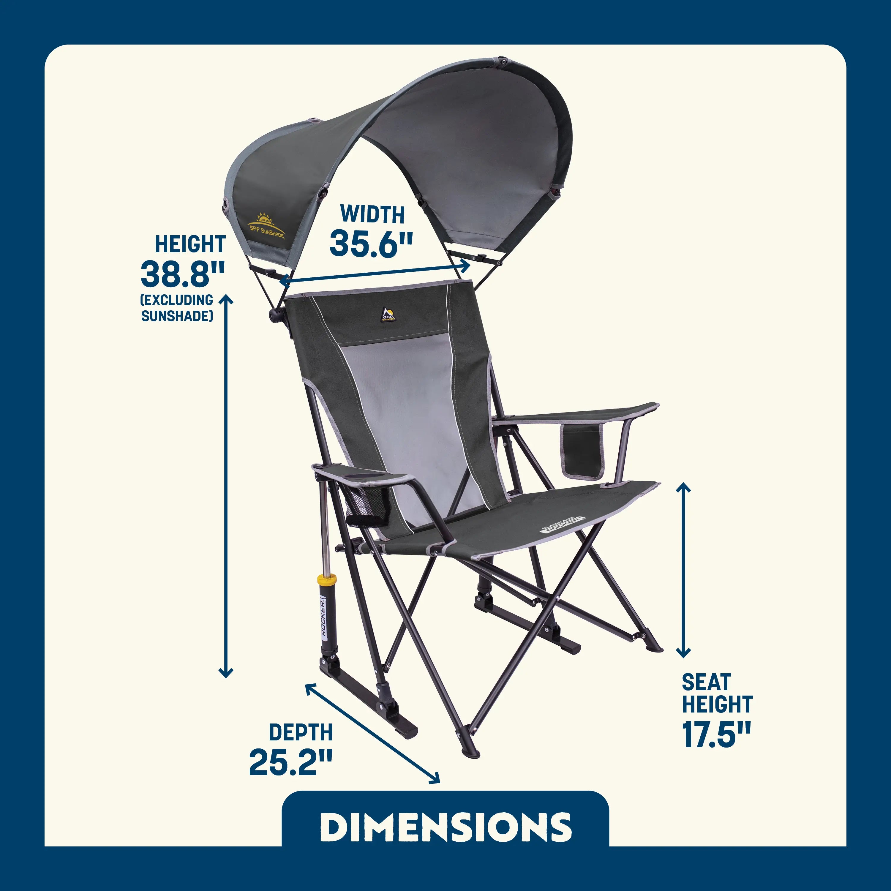 Heavy-Duty Freestyle SunShade Rocker - Choice 550 - Patented Spring-Action Rocking Chair for Camping Detail