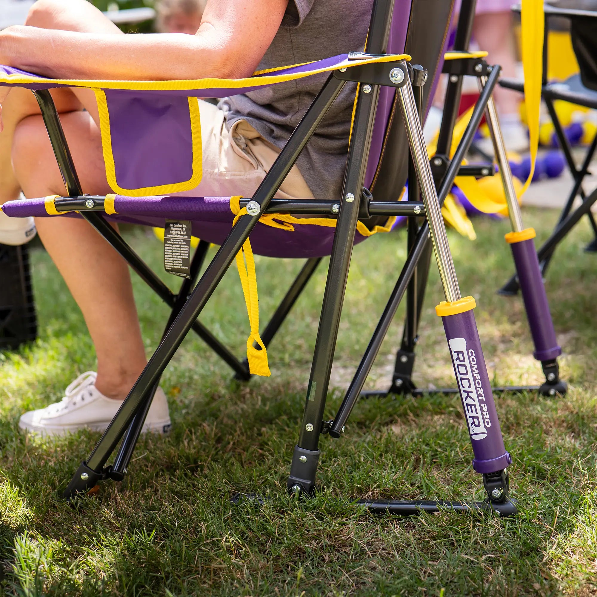 Luxury Camp College Comfort Pro Rocker - LSU Tigers - Choice 880 - Heavy-Duty Kickback Rocker with Beverage Holder Detail