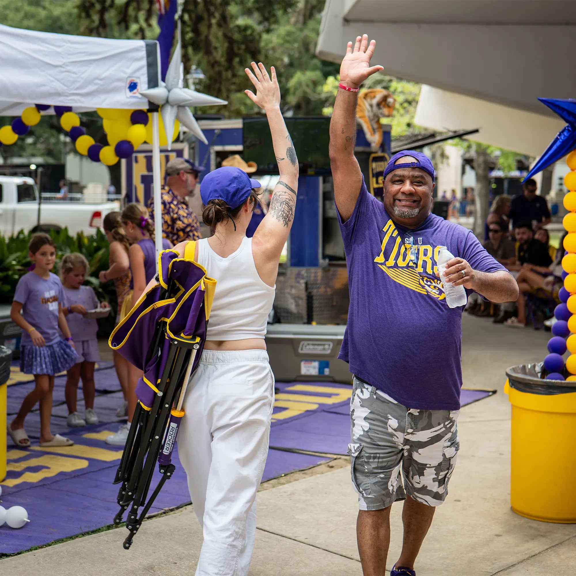 Luxury Camp College Comfort Pro Rocker - LSU Tigers - Choice 880 - Heavy-Duty Kickback Rocker with Beverage Holder Detail