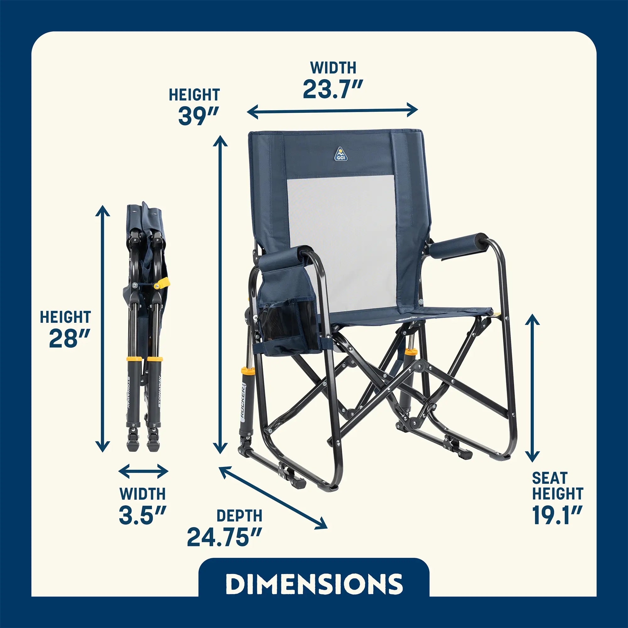 Premium All-Weather Stowaway Rocker with Storage Pouch - Choice 573 - RoadTrip Rocker Smooth Motion Camp Chair Detail