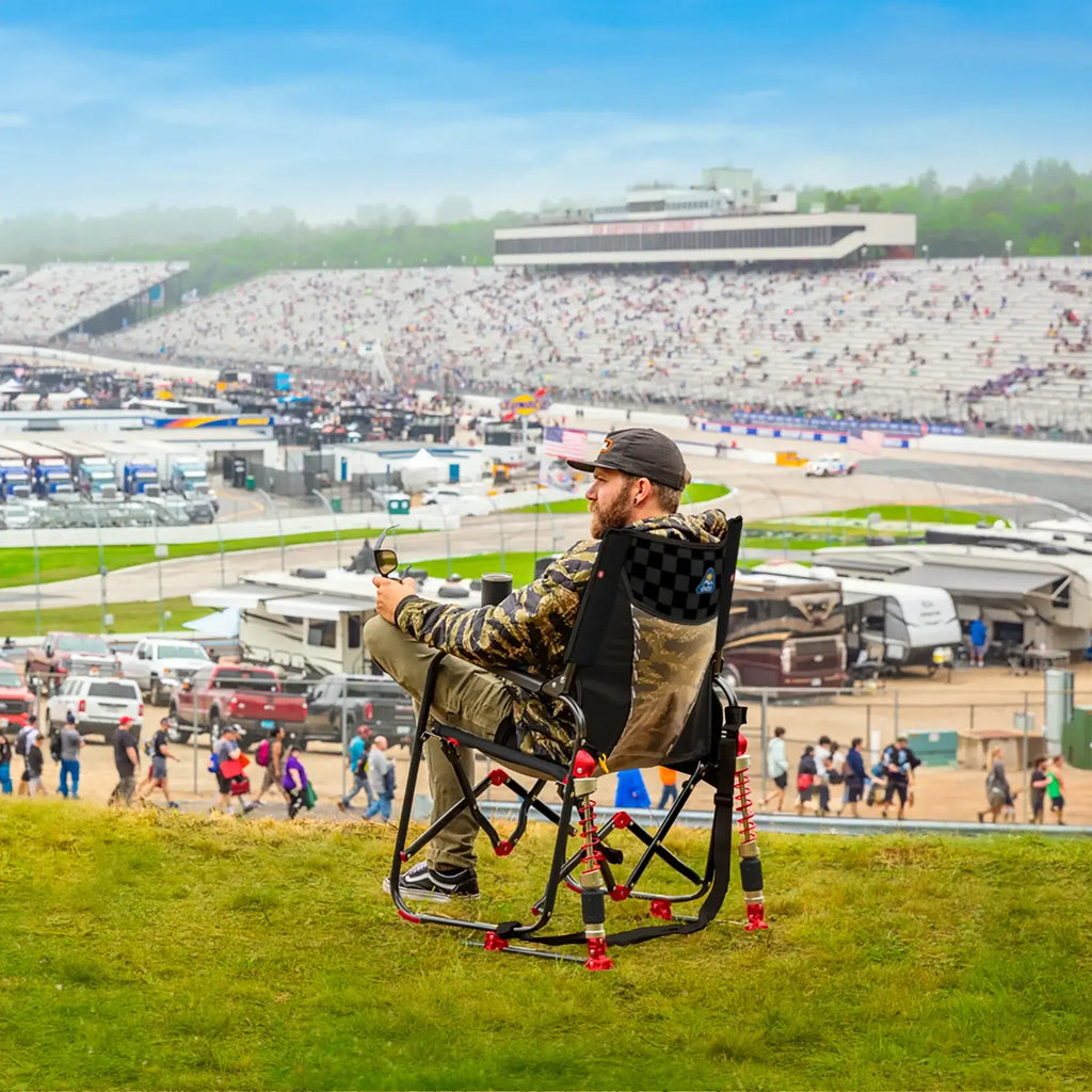 Patented Spring-Action Adjustable Rocker - NASCAR - Choice 899 - Patented Spring-Action Rocking Chair for Camping Detail