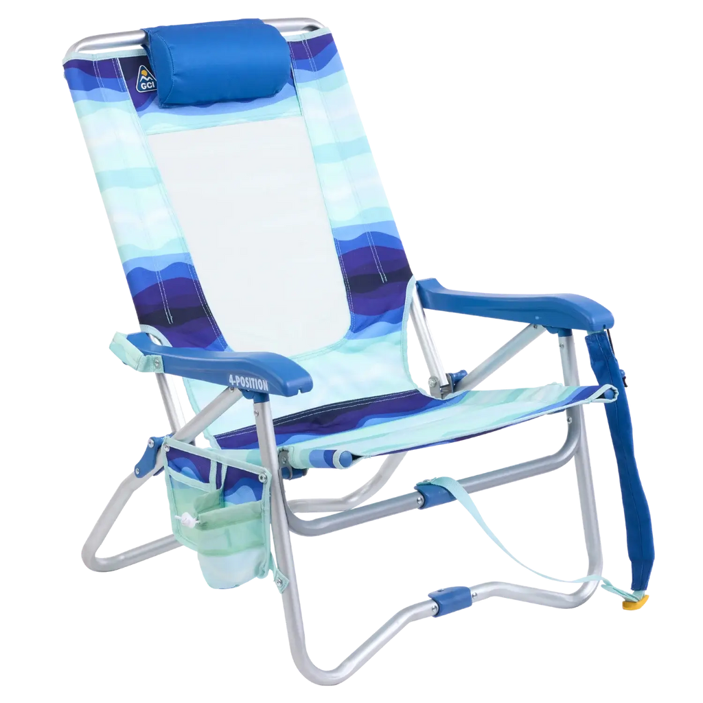 Low-Profile Bi-Fold Beach Chair - Choice 601 - Portable Heavy-Duty Low Boy Chair for Ocean Side - Wave