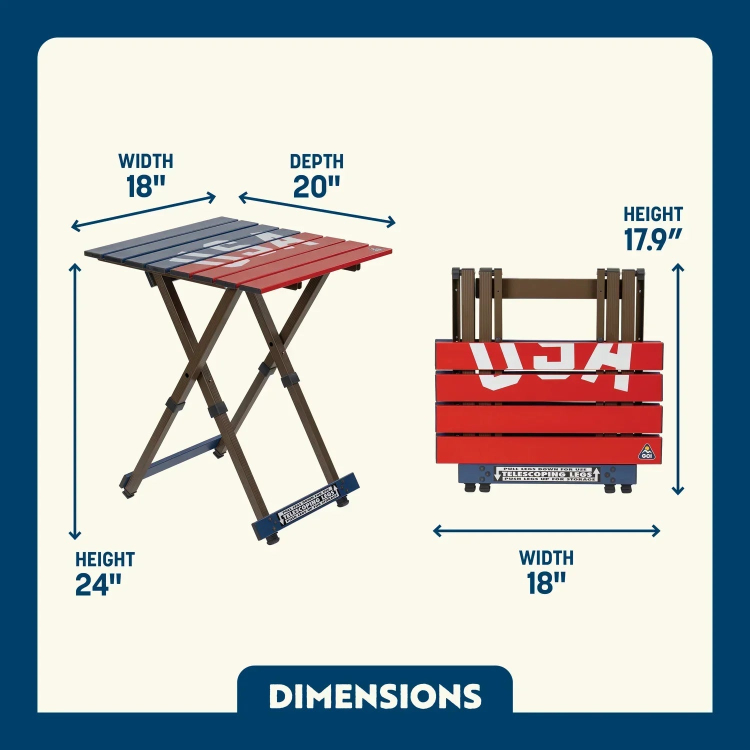 Heat-Resistant Compact Camp Table 20 - USA Anniversary Deluxe - Choice 757 - Master Outdoor Kitchen Station for Tailgating & BBQ Detail