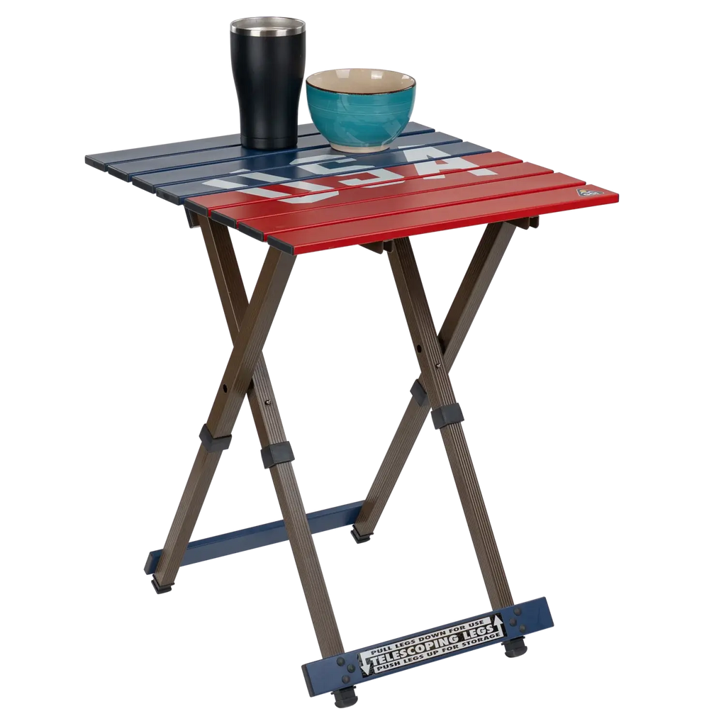 Heat-Resistant Compact Camp Table 20 - USA Anniversary Deluxe - Choice 757 - Master Outdoor Kitchen Station for Tailgating & BBQ Detail