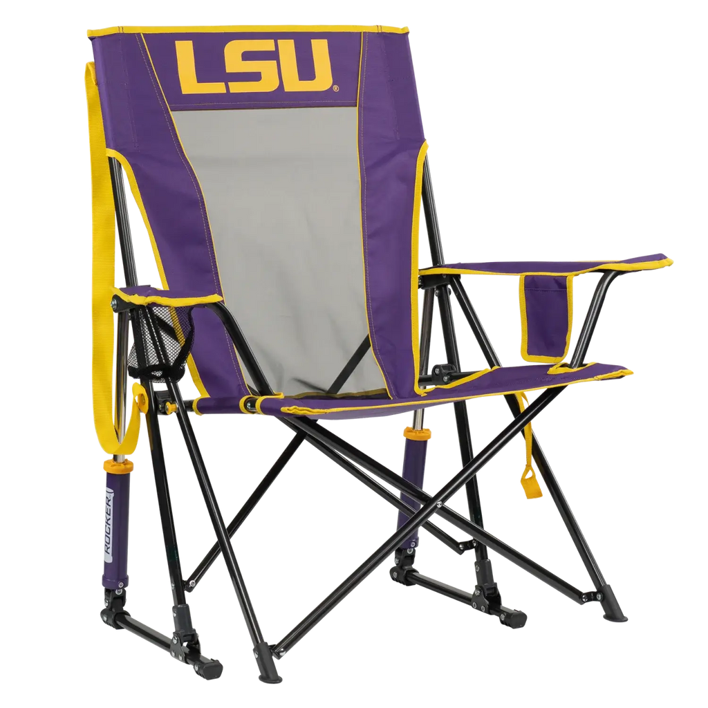 Luxury Camp College Comfort Pro Rocker - LSU Tigers - Choice 880 - Heavy-Duty Kickback Rocker with Beverage Holder - Default Title