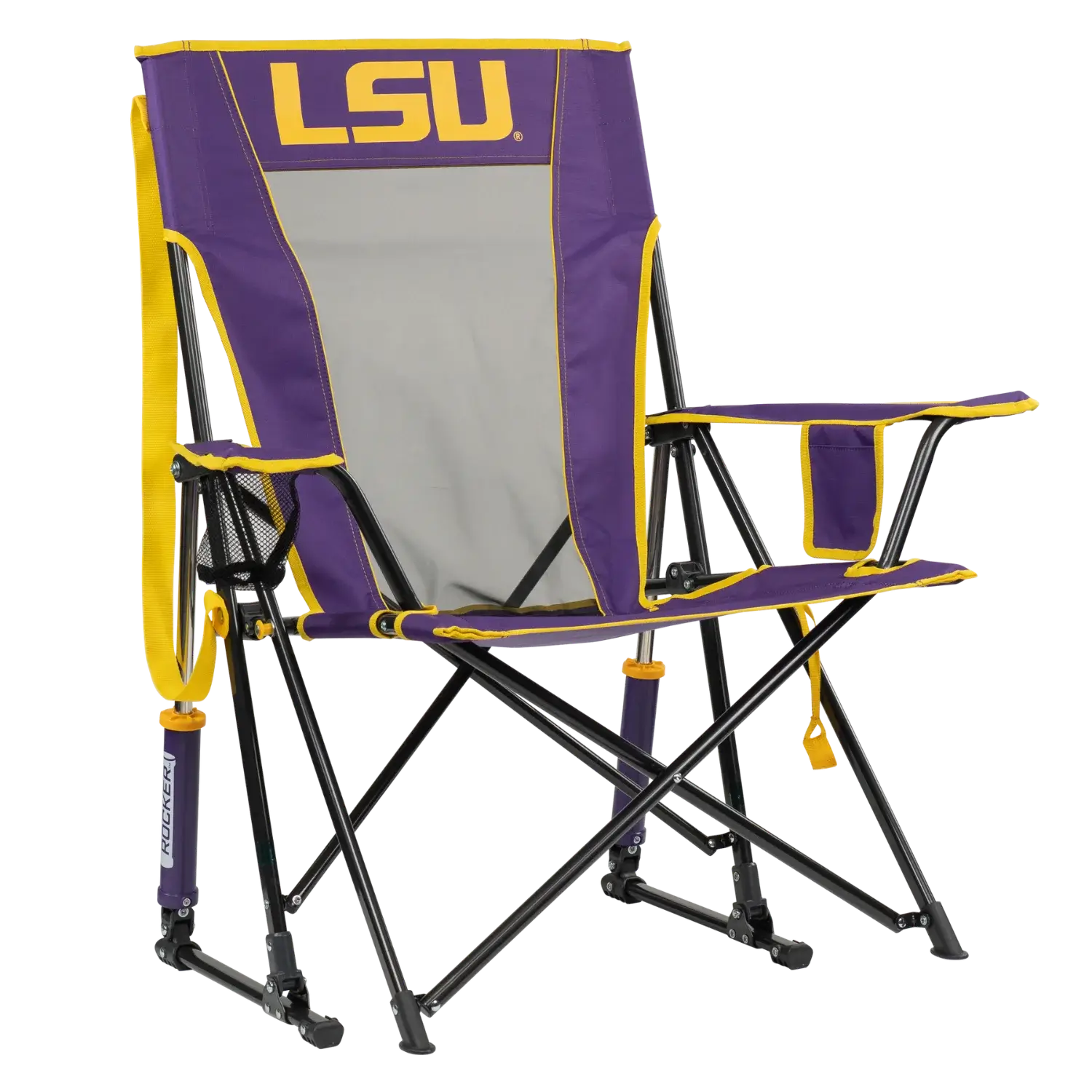 Luxury Camp College Comfort Pro Rocker - LSU Tigers - Choice 880 - Heavy-Duty Kickback Rocker with Beverage Holder - Default Title