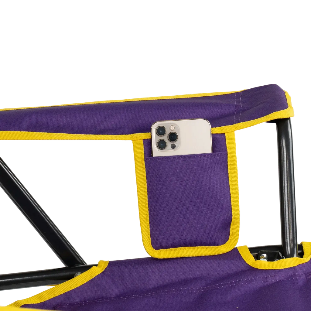 Luxury Camp College Comfort Pro Rocker - LSU Tigers - Choice 880 - Heavy-Duty Kickback Rocker with Beverage Holder Detail