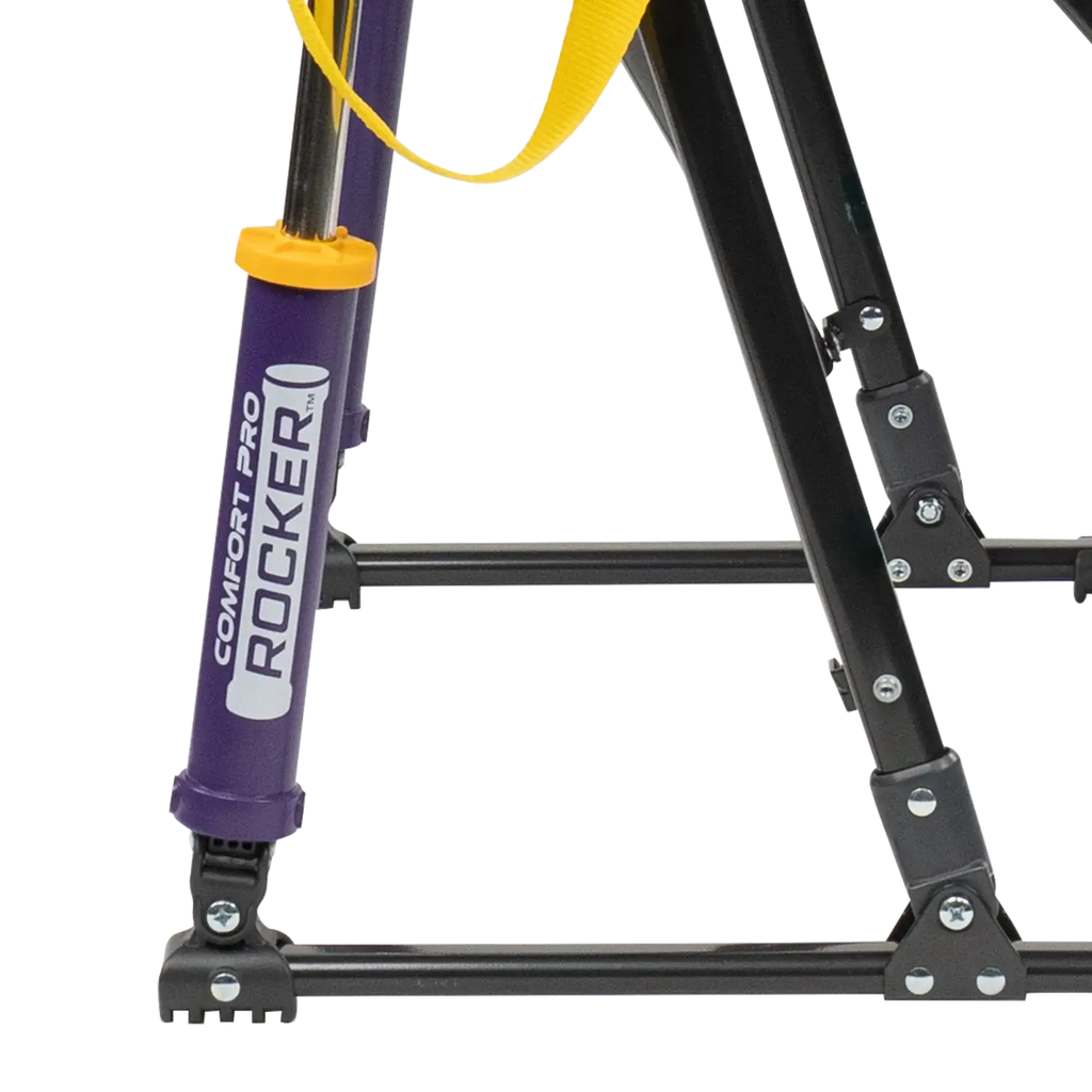 Luxury Camp College Comfort Pro Rocker - LSU Tigers - Choice 880 - Heavy-Duty Kickback Rocker with Beverage Holder Detail
