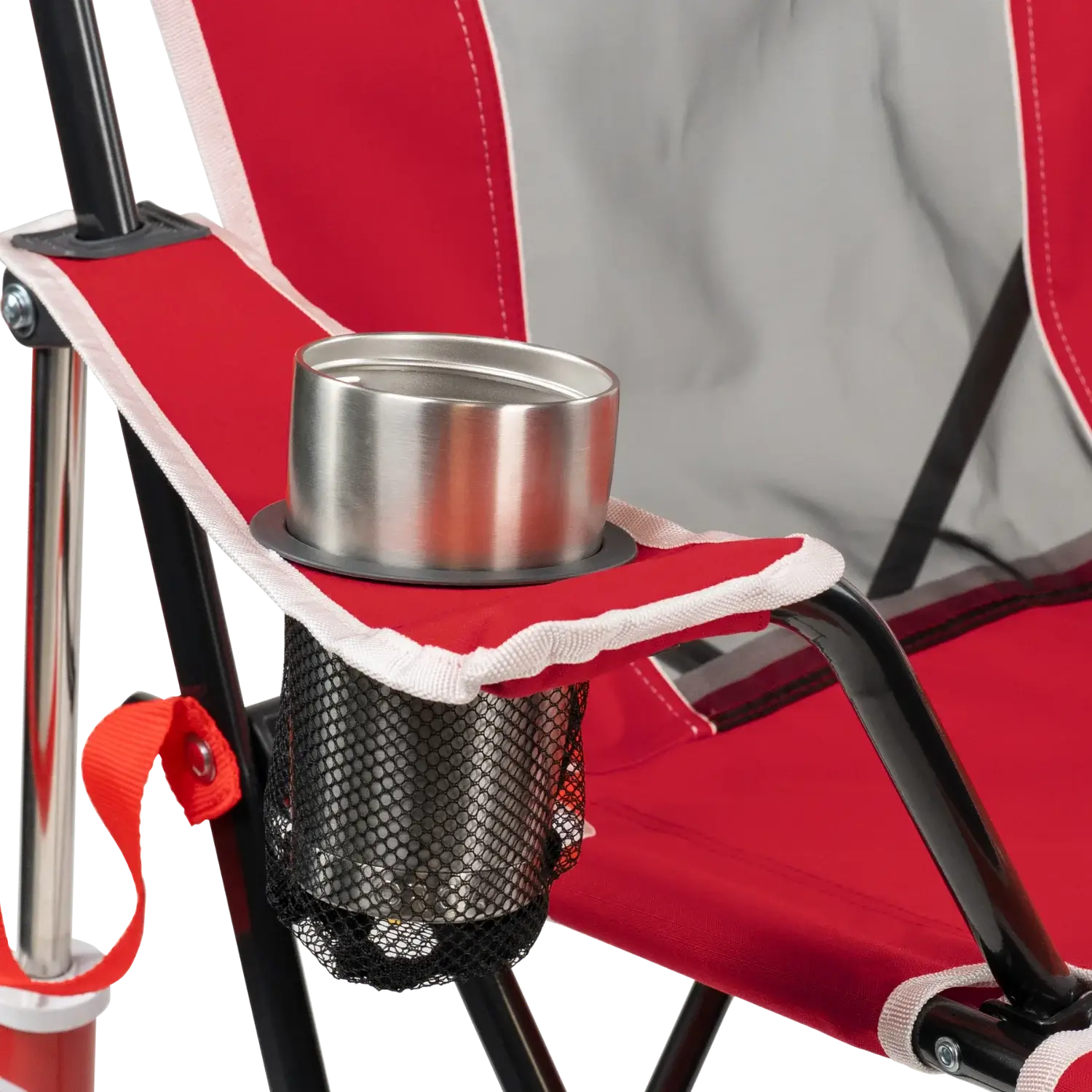 Luxury Camp College Comfort Pro Rocker - Nebraska Cornhuskers - Choice 161 - Heavy-Duty Kickback Rocker with Beverage Holder Detail