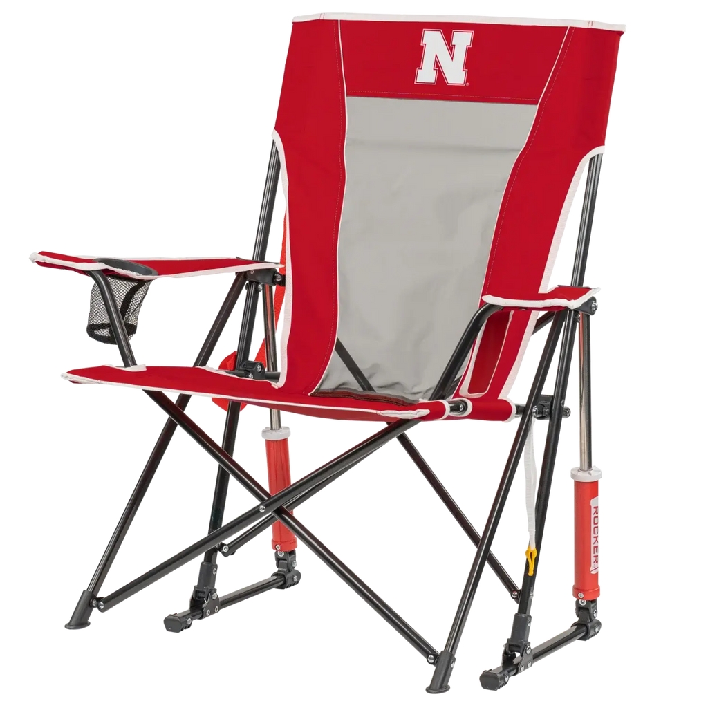 Luxury Camp College Comfort Pro Rocker - Nebraska Cornhuskers - Choice 161 - Heavy-Duty Kickback Rocker with Beverage Holder Detail