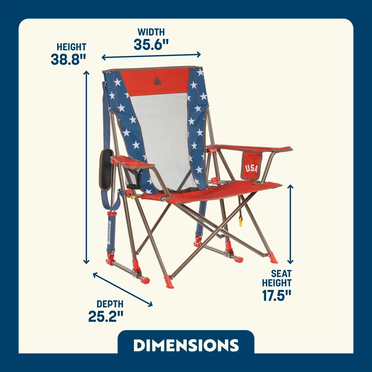 Luxury Camp Comfort Pro Rocker - USA Anniversary Deluxe - Choice 424 - Patented Spring-Action Rocking Chair for Camping Detail