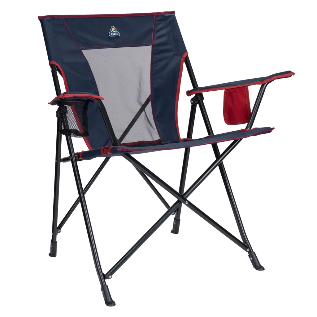 Space-Saving Pico Comfort Quad Chair - Choice 989 - Space-Saving Micro-Folding Chair for Backpacking - Indigo/Red
