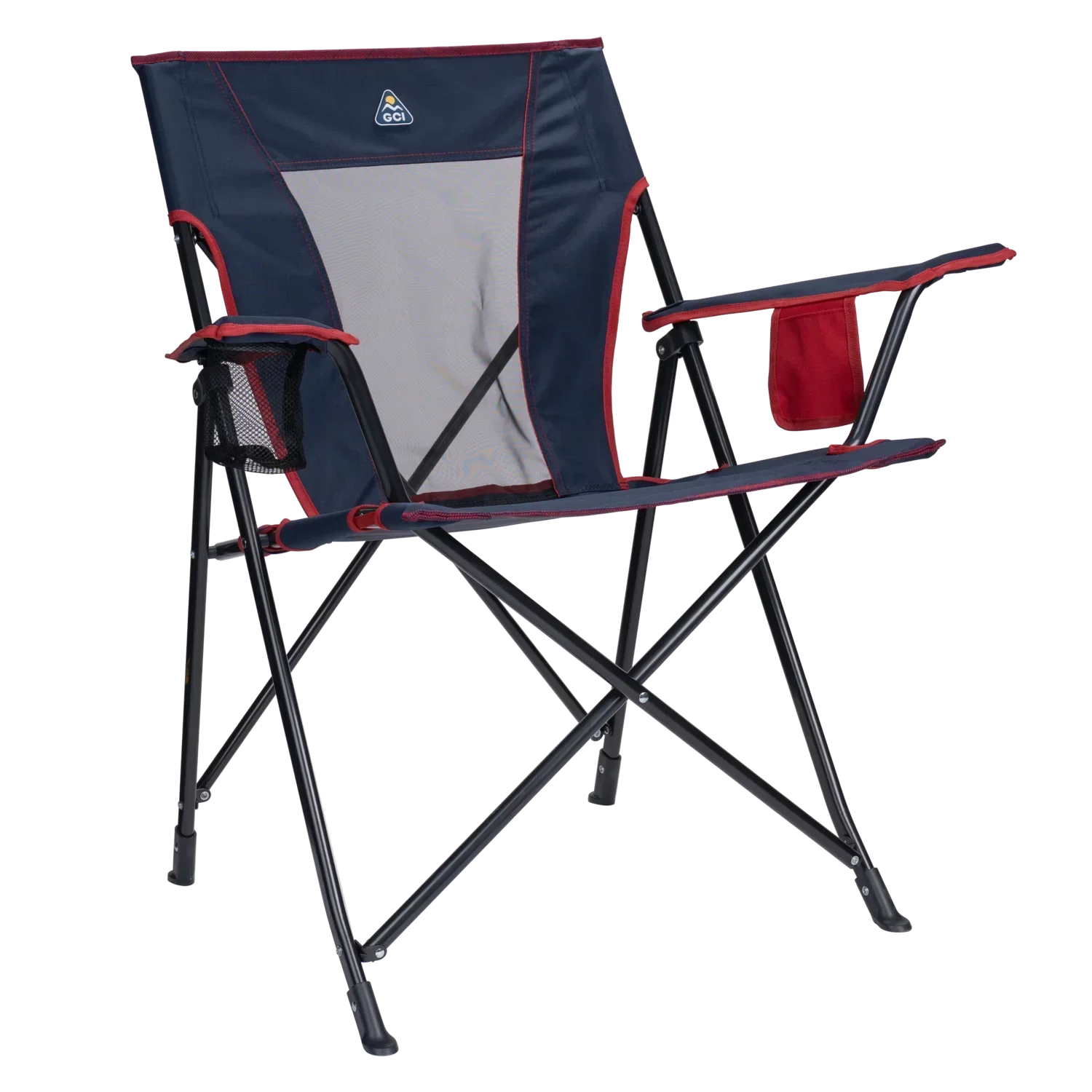 Space-Saving Pico Comfort Quad Chair - Choice 989 - Space-Saving Micro-Folding Chair for Backpacking - Indigo/Red