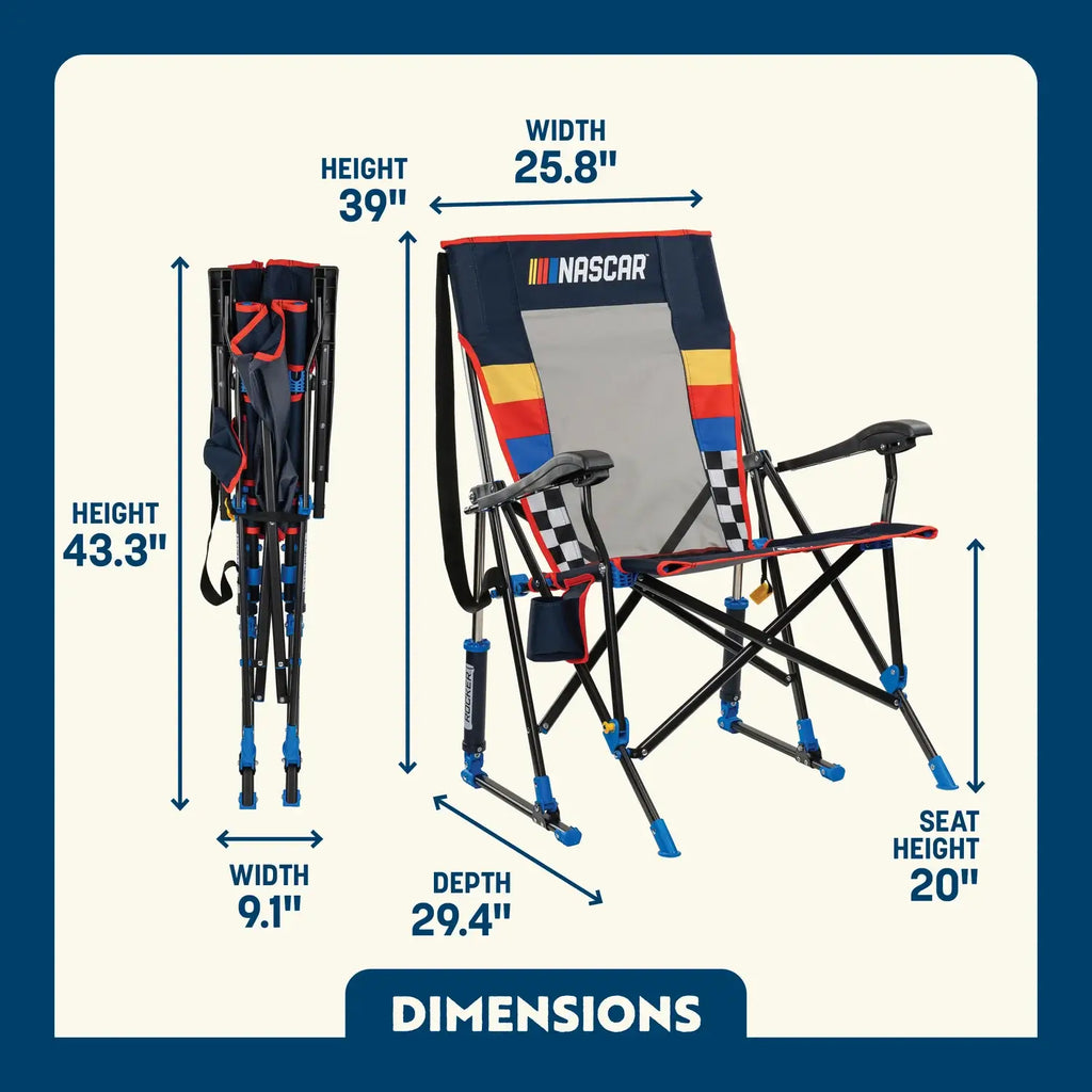 Heavy-Duty Freestyle RoadTrip Rocker - NASCAR For Him - Choice 453 - Patented Spring-Action Rocking Chair for Camping Detail